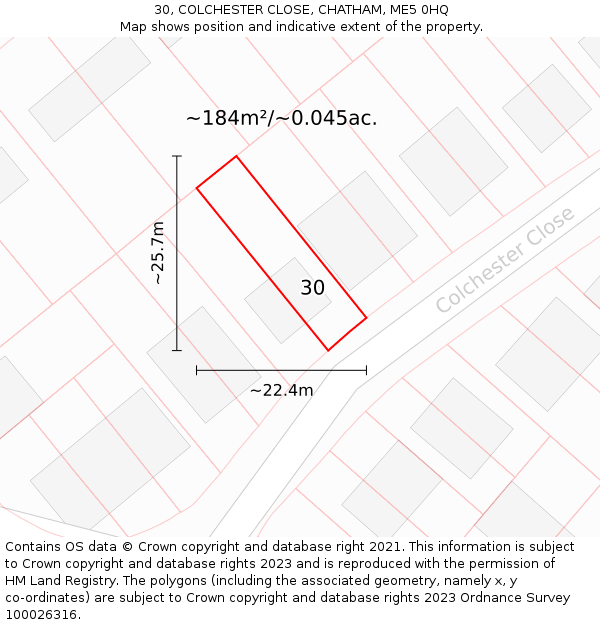 30, COLCHESTER CLOSE, CHATHAM, ME5 0HQ: Plot and title map