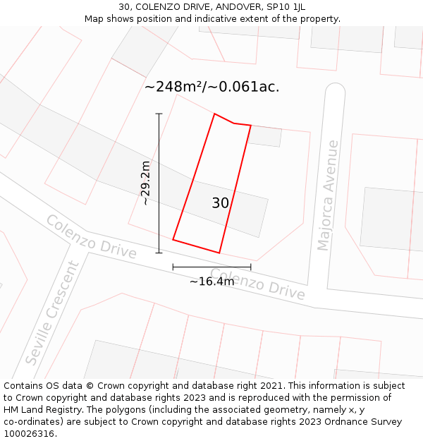 30, COLENZO DRIVE, ANDOVER, SP10 1JL: Plot and title map