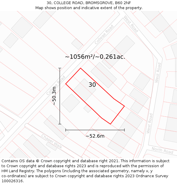 30, COLLEGE ROAD, BROMSGROVE, B60 2NF: Plot and title map