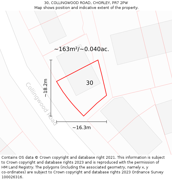 30, COLLINGWOOD ROAD, CHORLEY, PR7 2PW: Plot and title map