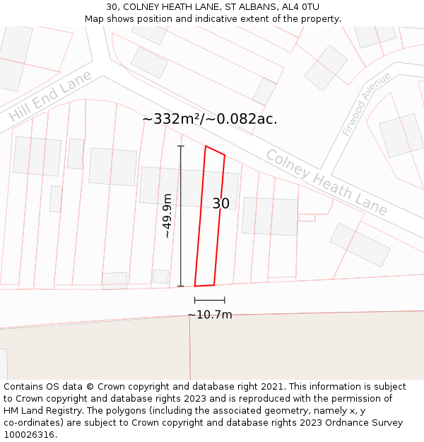 30, COLNEY HEATH LANE, ST ALBANS, AL4 0TU: Plot and title map