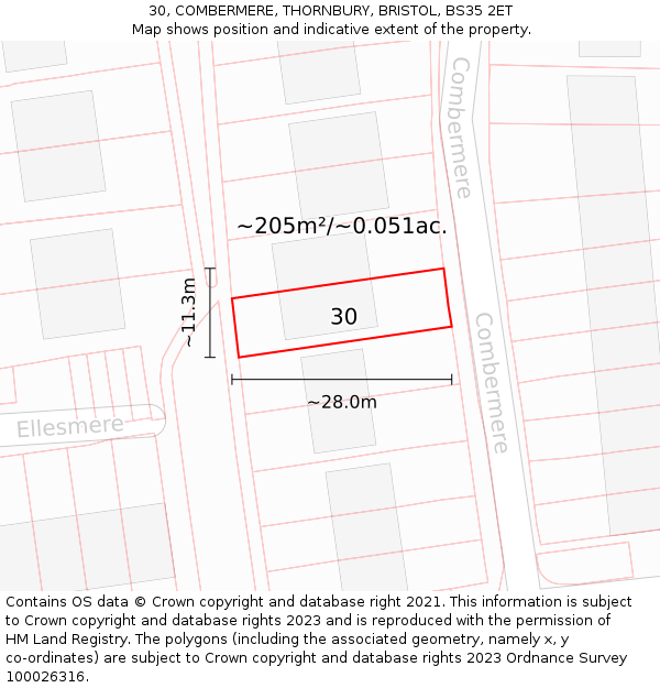 30, COMBERMERE, THORNBURY, BRISTOL, BS35 2ET: Plot and title map