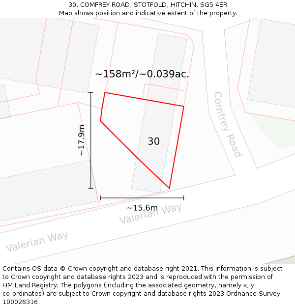 30, COMFREY ROAD, STOTFOLD, HITCHIN, SG5 4ER: Plot and title map