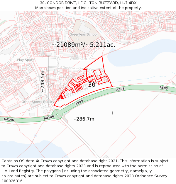 30, CONDOR DRIVE, LEIGHTON BUZZARD, LU7 4DX: Plot and title map