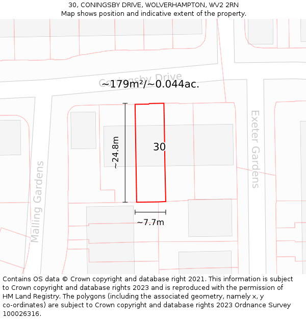 30, CONINGSBY DRIVE, WOLVERHAMPTON, WV2 2RN: Plot and title map