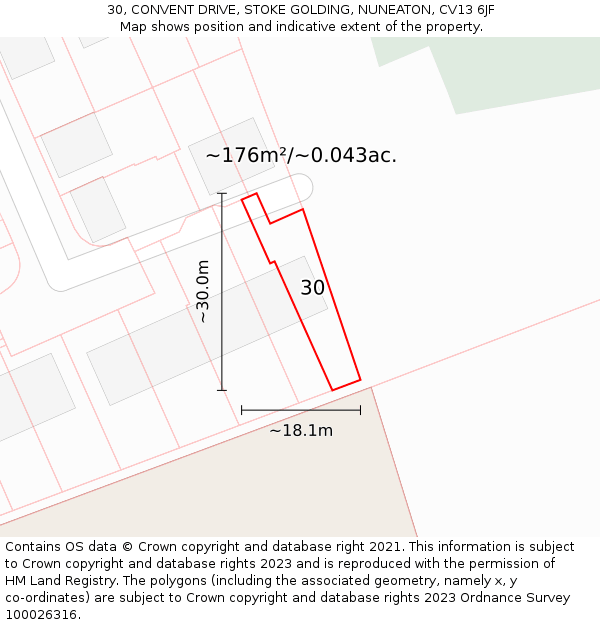 30, CONVENT DRIVE, STOKE GOLDING, NUNEATON, CV13 6JF: Plot and title map
