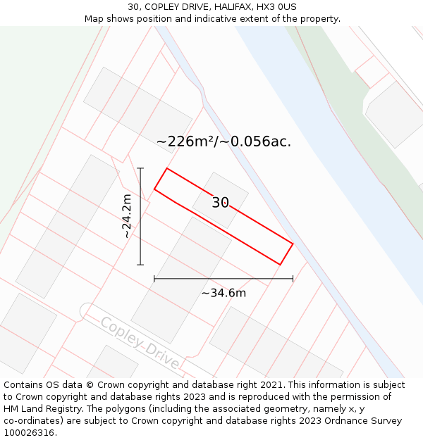 30, COPLEY DRIVE, HALIFAX, HX3 0US: Plot and title map