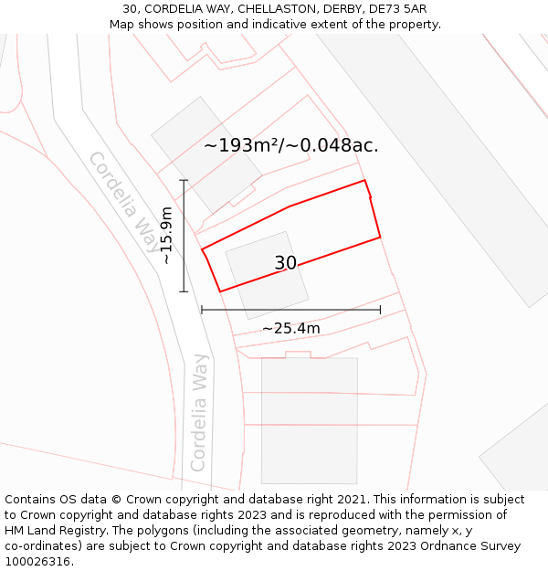 30, CORDELIA WAY, CHELLASTON, DERBY, DE73 5AR: Plot and title map