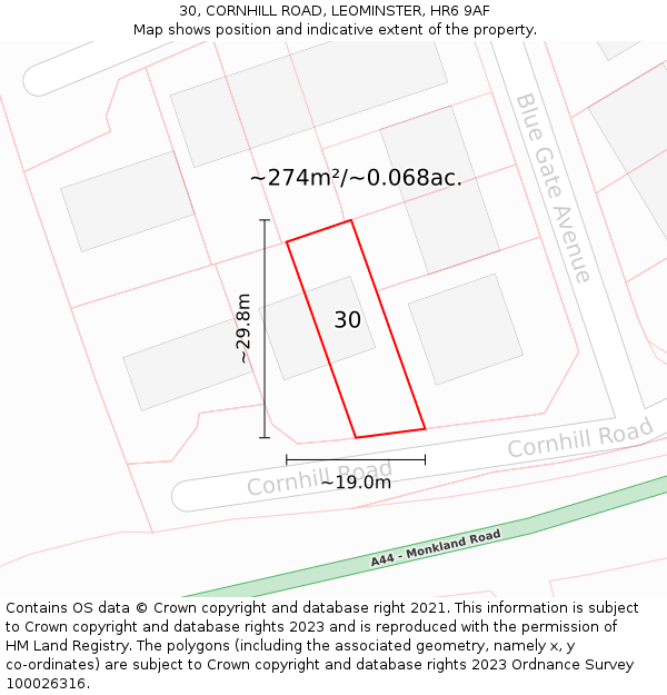 30, CORNHILL ROAD, LEOMINSTER, HR6 9AF: Plot and title map