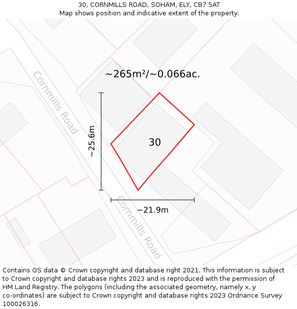 30, CORNMILLS ROAD, SOHAM, ELY, CB7 5AT: Plot and title map