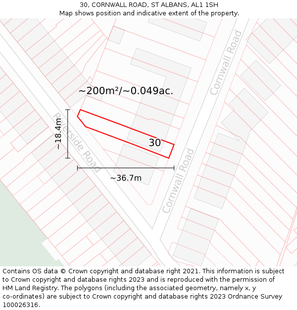 30, CORNWALL ROAD, ST ALBANS, AL1 1SH: Plot and title map