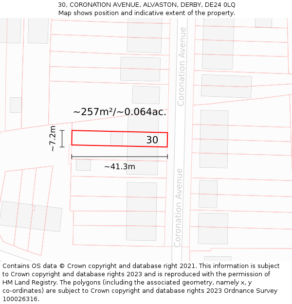 30, CORONATION AVENUE, ALVASTON, DERBY, DE24 0LQ: Plot and title map