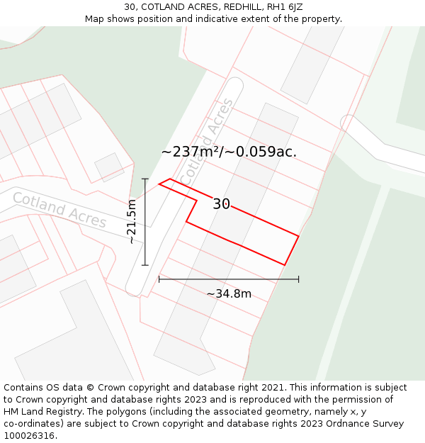 30, COTLAND ACRES, REDHILL, RH1 6JZ: Plot and title map