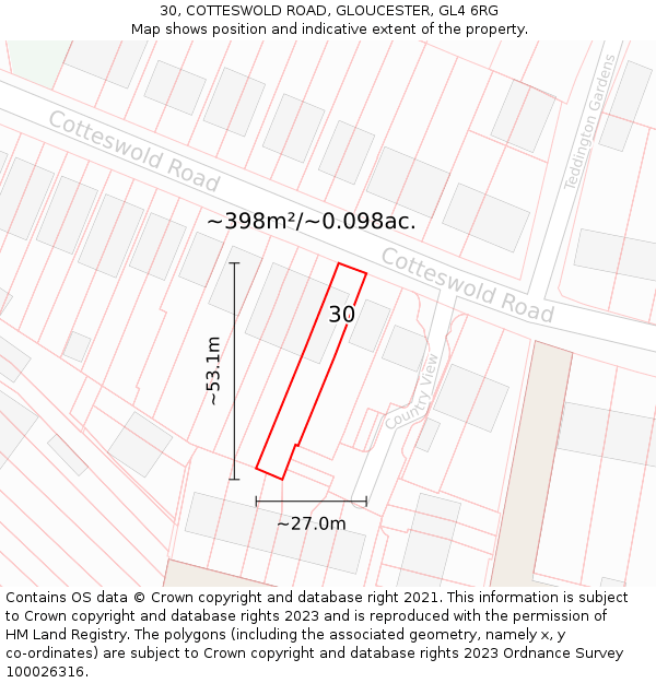 30, COTTESWOLD ROAD, GLOUCESTER, GL4 6RG: Plot and title map