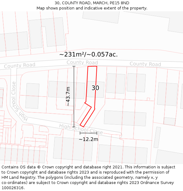 30, COUNTY ROAD, MARCH, PE15 8ND: Plot and title map