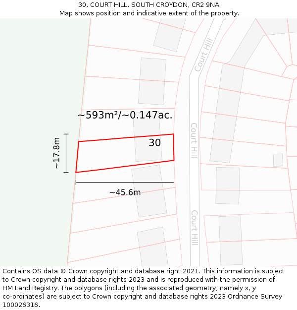 30, COURT HILL, SOUTH CROYDON, CR2 9NA: Plot and title map