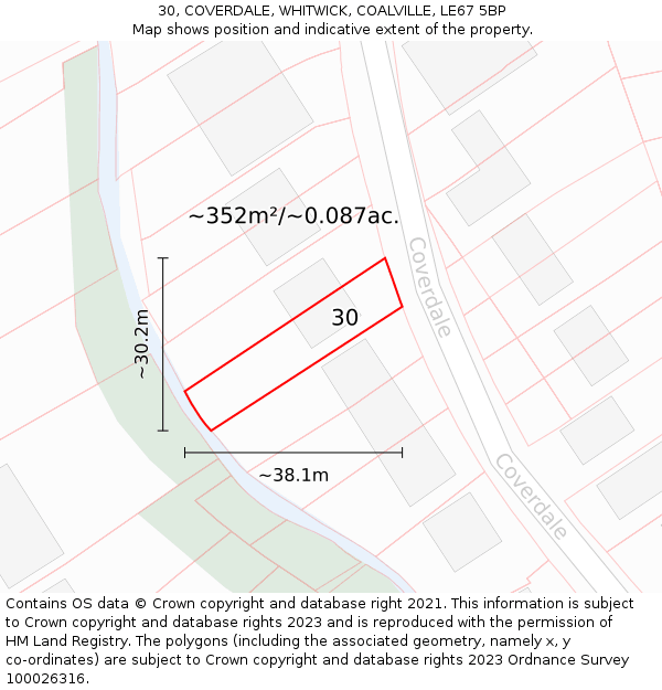 30, COVERDALE, WHITWICK, COALVILLE, LE67 5BP: Plot and title map