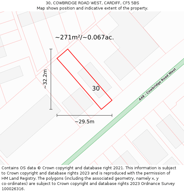 30, COWBRIDGE ROAD WEST, CARDIFF, CF5 5BS: Plot and title map