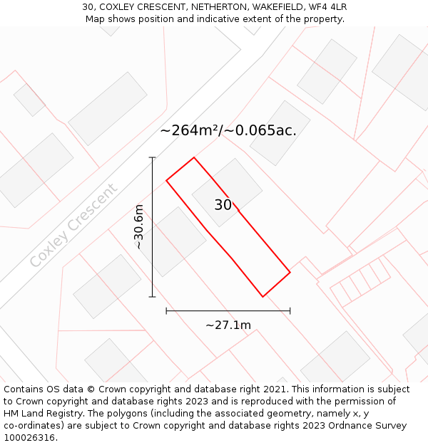 30, COXLEY CRESCENT, NETHERTON, WAKEFIELD, WF4 4LR: Plot and title map