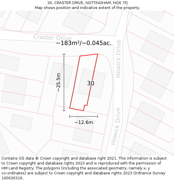 30, CRASTER DRIVE, NOTTINGHAM, NG6 7FJ: Plot and title map