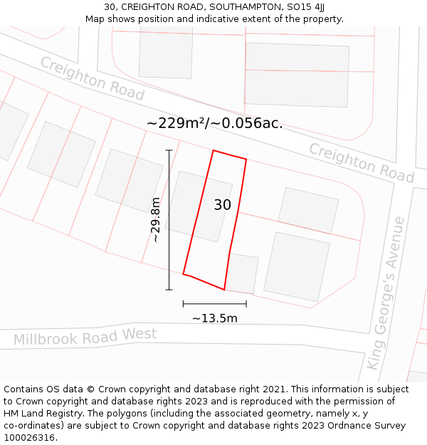 30, CREIGHTON ROAD, SOUTHAMPTON, SO15 4JJ: Plot and title map