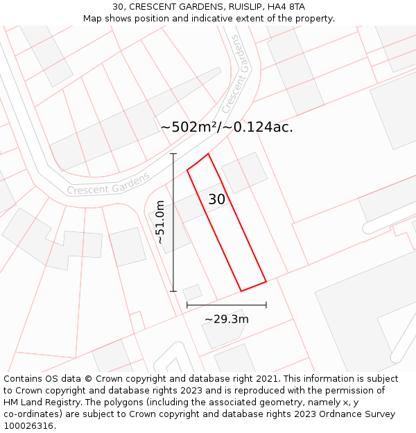 30, CRESCENT GARDENS, RUISLIP, HA4 8TA: Plot and title map