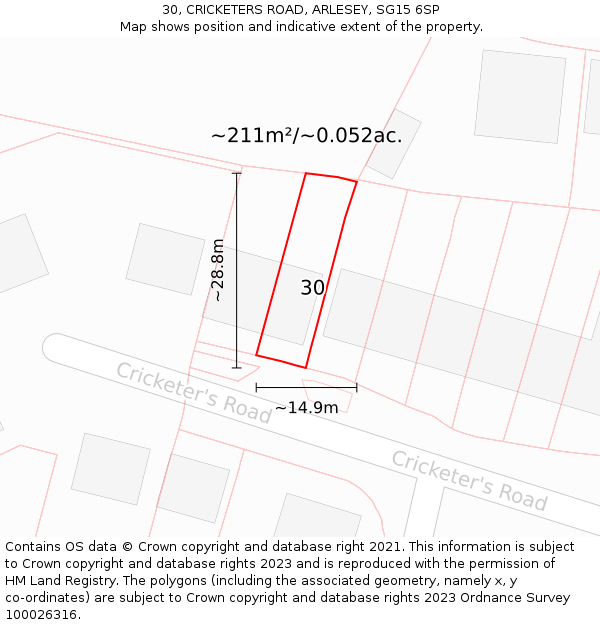30, CRICKETERS ROAD, ARLESEY, SG15 6SP: Plot and title map