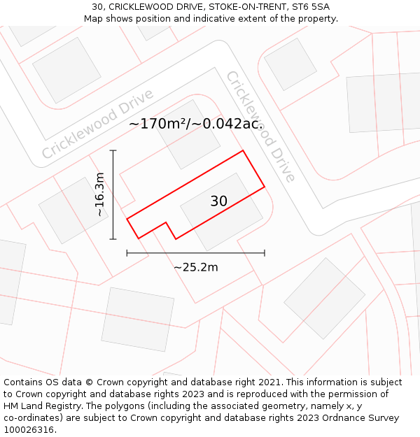 30, CRICKLEWOOD DRIVE, STOKE-ON-TRENT, ST6 5SA: Plot and title map