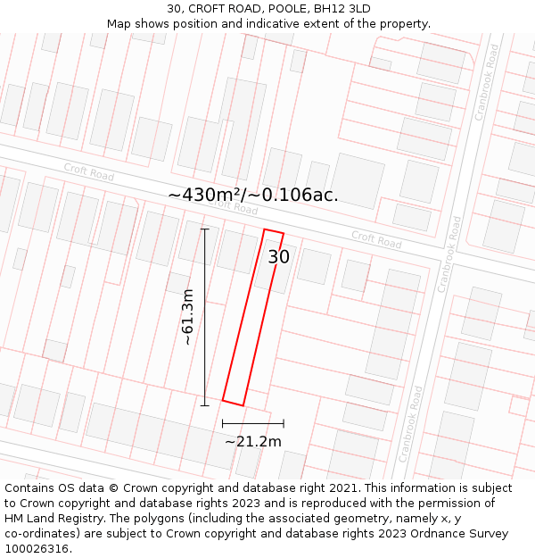 30, CROFT ROAD, POOLE, BH12 3LD: Plot and title map