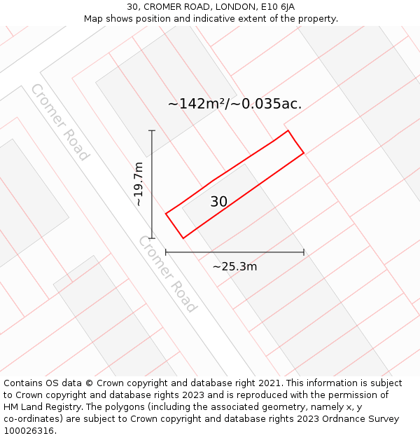 30, CROMER ROAD, LONDON, E10 6JA: Plot and title map