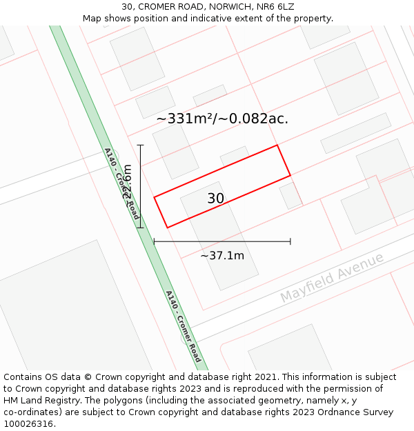 30, CROMER ROAD, NORWICH, NR6 6LZ: Plot and title map
