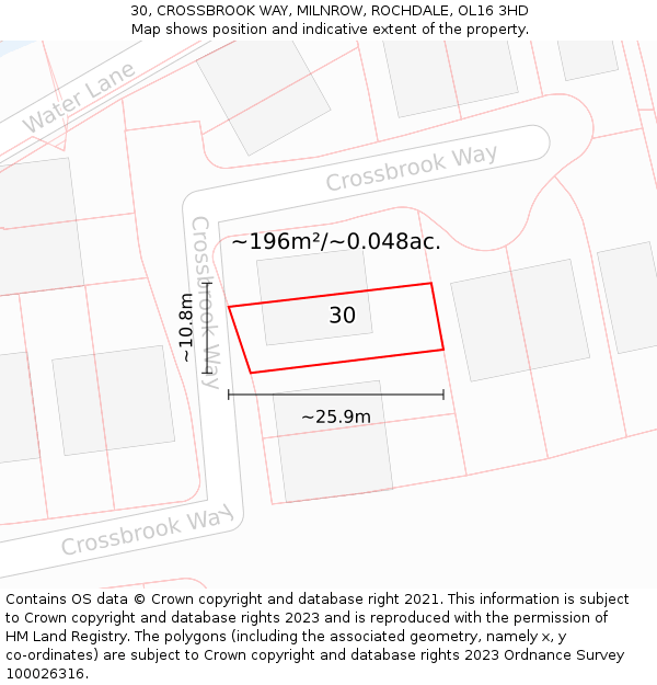30, CROSSBROOK WAY, MILNROW, ROCHDALE, OL16 3HD: Plot and title map