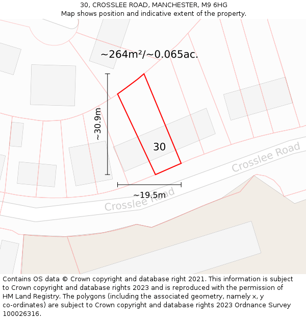 30, CROSSLEE ROAD, MANCHESTER, M9 6HG: Plot and title map