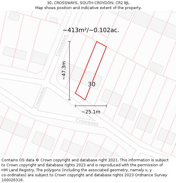 30, CROSSWAYS, SOUTH CROYDON, CR2 8JL: Plot and title map