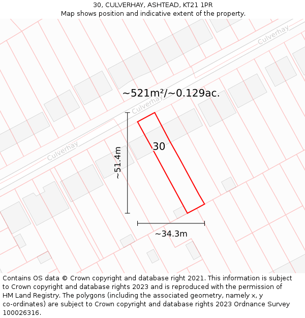 30, CULVERHAY, ASHTEAD, KT21 1PR: Plot and title map