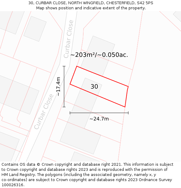 30, CURBAR CLOSE, NORTH WINGFIELD, CHESTERFIELD, S42 5PS: Plot and title map
