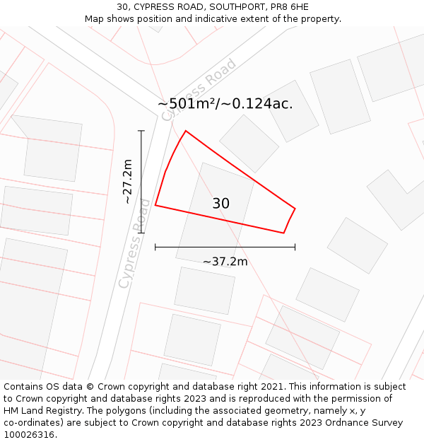 30, CYPRESS ROAD, SOUTHPORT, PR8 6HE: Plot and title map
