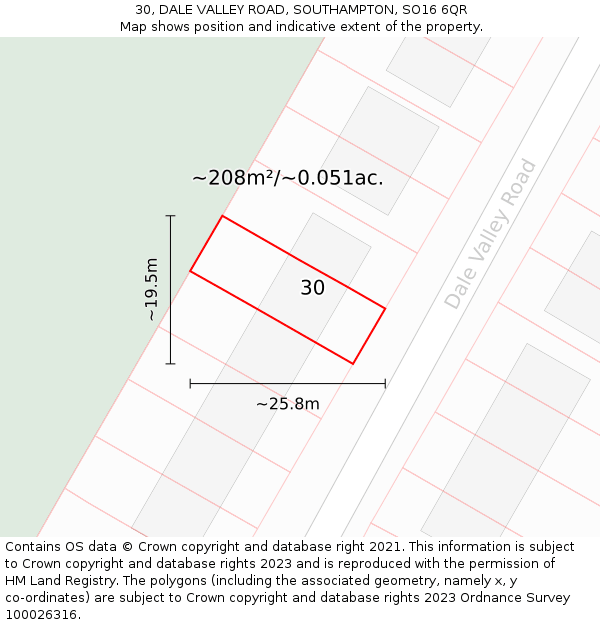 30, DALE VALLEY ROAD, SOUTHAMPTON, SO16 6QR: Plot and title map