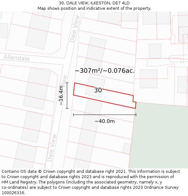 30, DALE VIEW, ILKESTON, DE7 4LD: Plot and title map