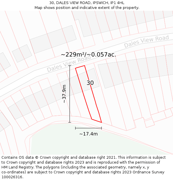 30, DALES VIEW ROAD, IPSWICH, IP1 4HL: Plot and title map