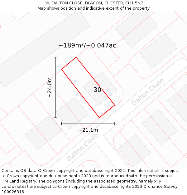 30, DALTON CLOSE, BLACON, CHESTER, CH1 5NB: Plot and title map