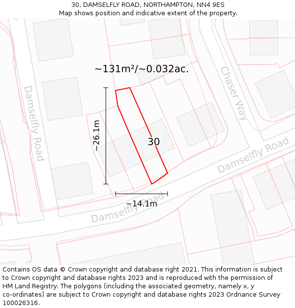 30, DAMSELFLY ROAD, NORTHAMPTON, NN4 9ES: Plot and title map