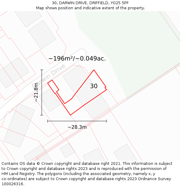 30, DARWIN DRIVE, DRIFFIELD, YO25 5PF: Plot and title map