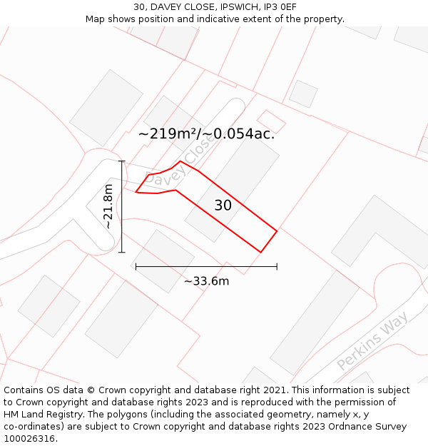 30, DAVEY CLOSE, IPSWICH, IP3 0EF: Plot and title map