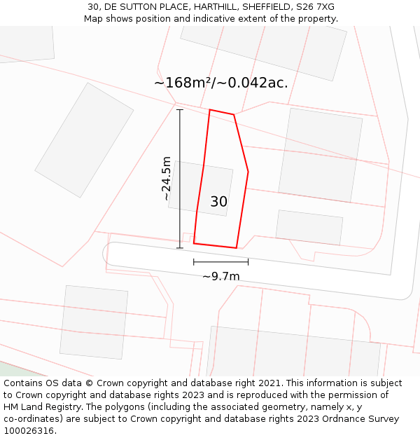 30, DE SUTTON PLACE, HARTHILL, SHEFFIELD, S26 7XG: Plot and title map
