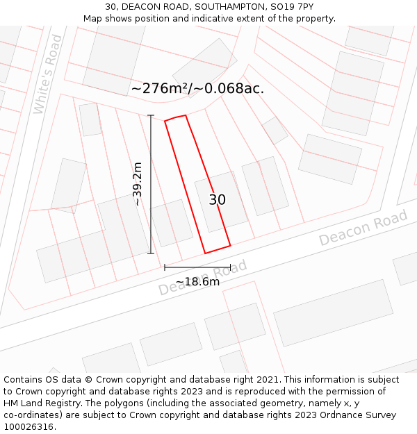 30, DEACON ROAD, SOUTHAMPTON, SO19 7PY: Plot and title map