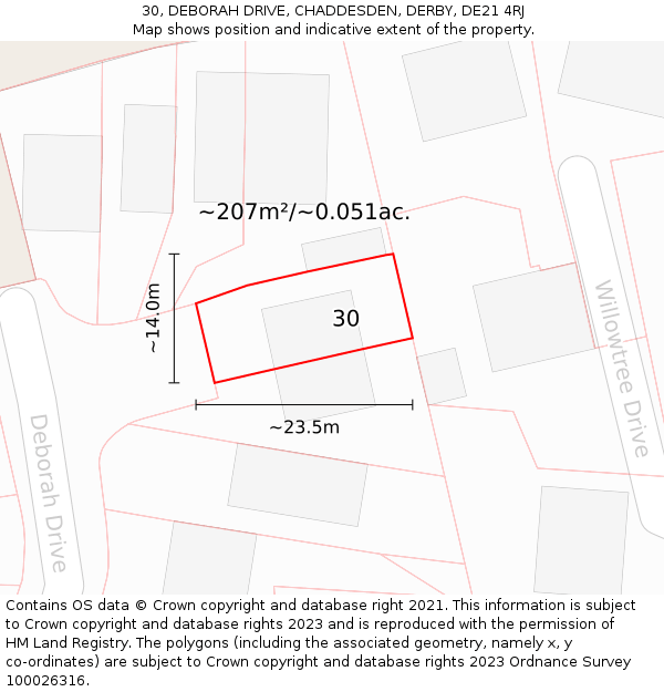 30, DEBORAH DRIVE, CHADDESDEN, DERBY, DE21 4RJ: Plot and title map
