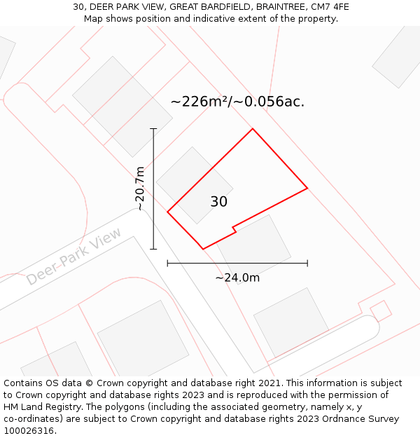 30, DEER PARK VIEW, GREAT BARDFIELD, BRAINTREE, CM7 4FE: Plot and title map
