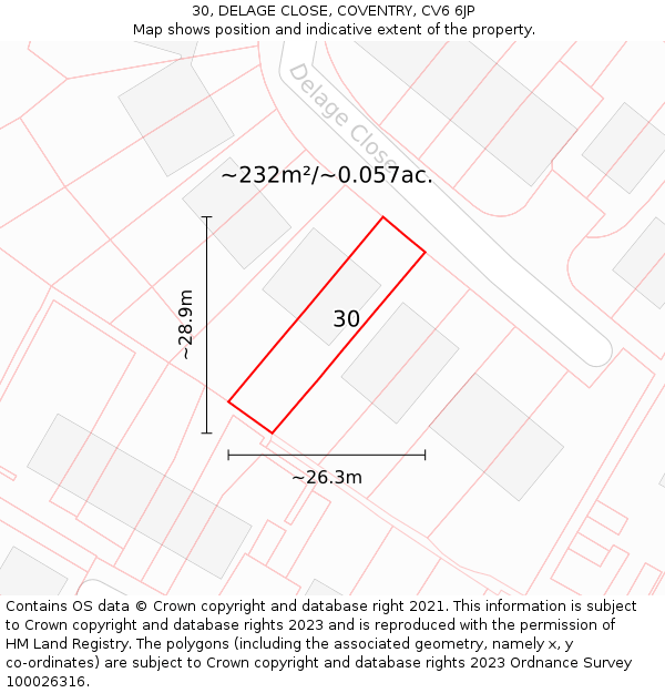 30, DELAGE CLOSE, COVENTRY, CV6 6JP: Plot and title map