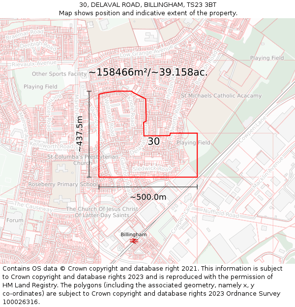 30, DELAVAL ROAD, BILLINGHAM, TS23 3BT: Plot and title map